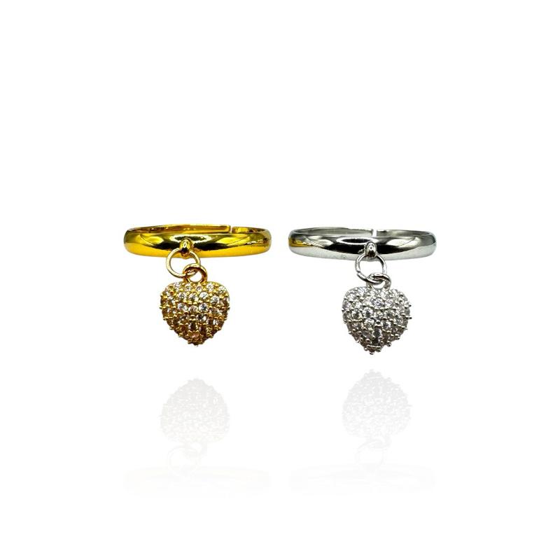 Anello Cuore Strass Pendente